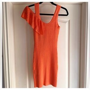 Bebe Ruffled Mini Fitted Cold-shoulder Tank Dress